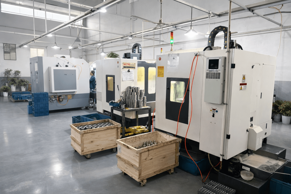 CNC machining center in precision metal machining workshop
