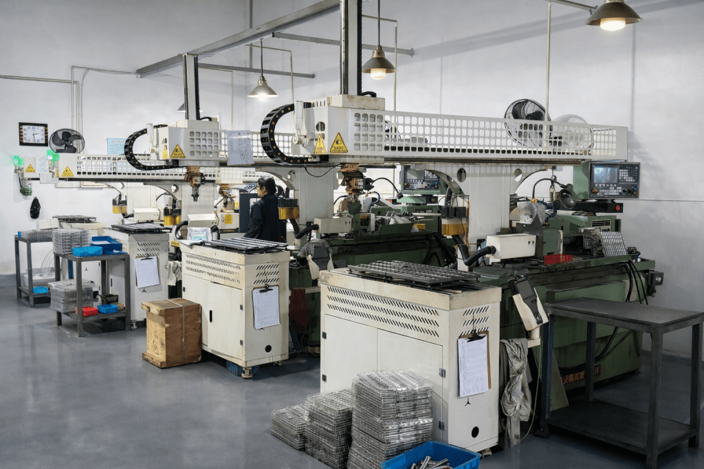 Precision grinding machine in metal parts workshop